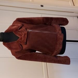 Rust Orange Brown Faux Suede And Fur Biker Moto Jacket Size M